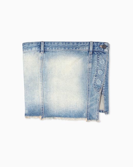 ARMANI EXCHANGE Blue Pigmented Denim Shirt With Used Effect