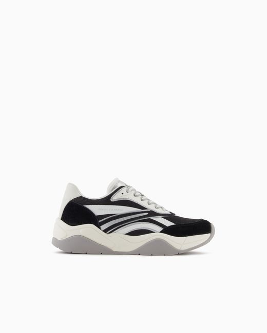 ARMANI EXCHANGE White Leather Sneakers With Contrasting Inserts