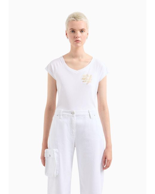 Armani Exchange White Slim Fit T-shirt With Metal Print In Asv Organic Cotton