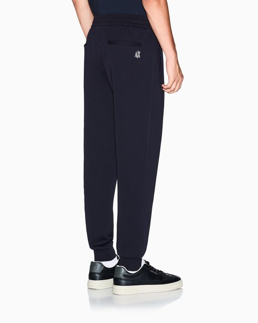 ARMANI EXCHANGE Blue Bonded Stretch Cotton Joggers With Ribbed Cuffs Icon for men