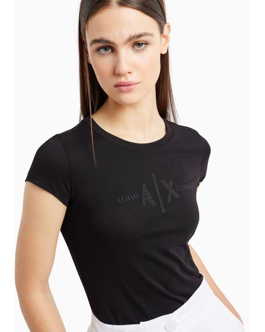 Armani Exchange Black Slim Fit T-shirt In Asv Organic Cotton