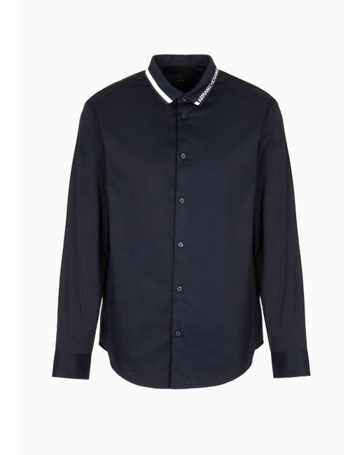 Camicia Regular Fit In Tessuto Satin Stretch di Armani Exchange in Blue da Uomo