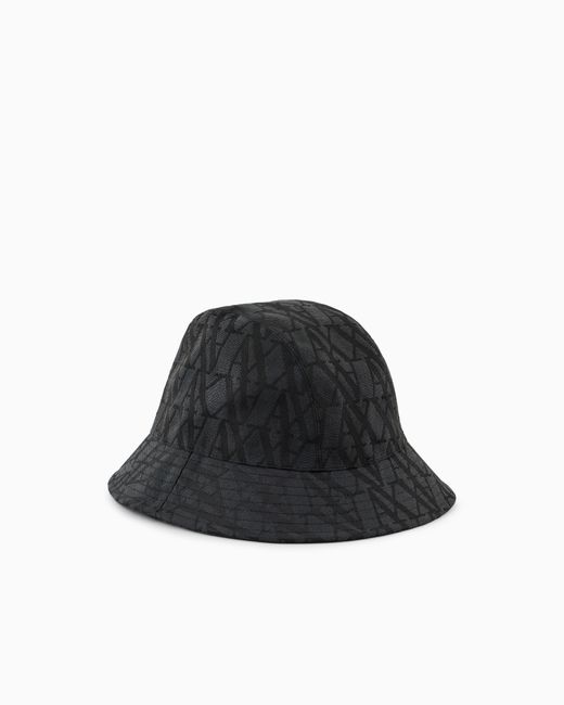 ARMANI EXCHANGE Black Bucket Hat With All-Over Logo