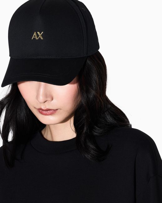 ARMANI EXCHANGE Black Cotton Twill Cap With Embroidered Logo