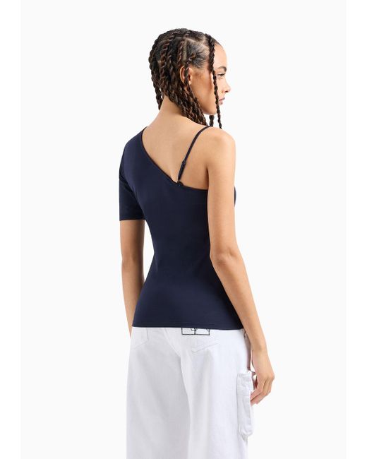 Armani Exchange Blue One-shoulder Top In Draped Matte Jersey