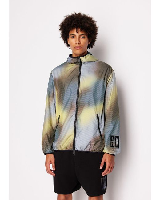 Armani Exchange Blue Windbreaker In Asv Recycled Fabric With Abstract Print for men