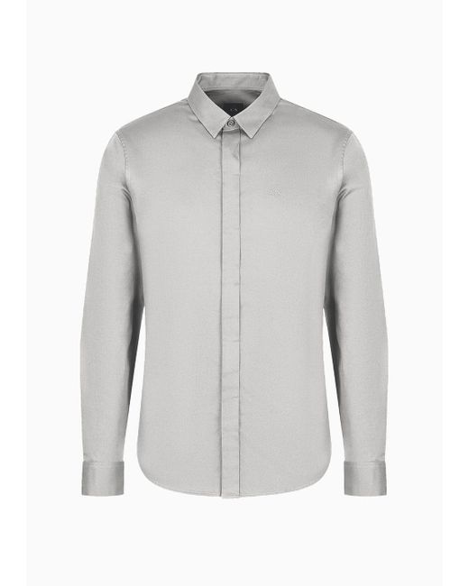 Armani Exchange Gray Stretch Cotton Satin Slim Fit Shirt for men