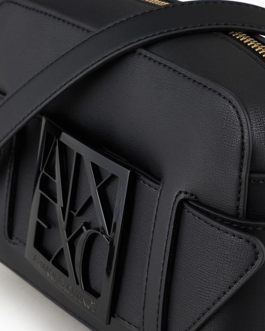 ARMANI EXCHANGE Black Messenger Bag Monogram Camera Case Design