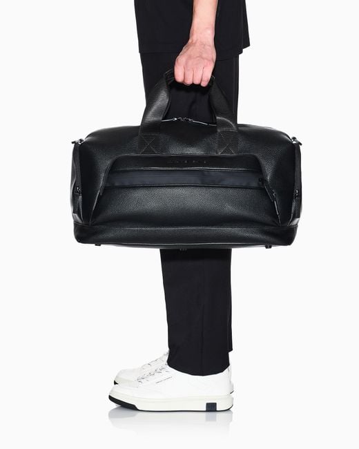 ARMANI EXCHANGE Black Rectangular Duffel Bag With External Pocket for men