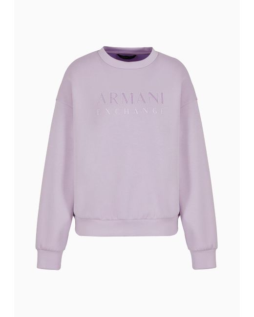 Armani Exchange Purple Crew-neck Sweatshirt With Tonal Logo In Scuba Fabric