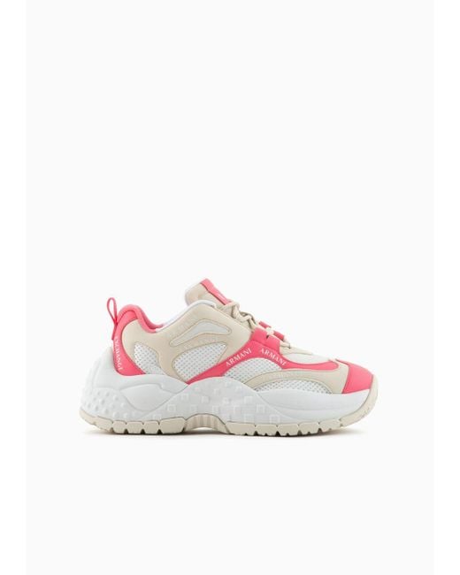 Armani Exchange Pink Soft Logo Lettering Colorblock Sneakers