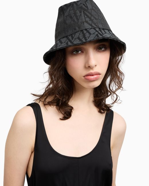 ARMANI EXCHANGE Black Bucket Hat With All-Over Logo