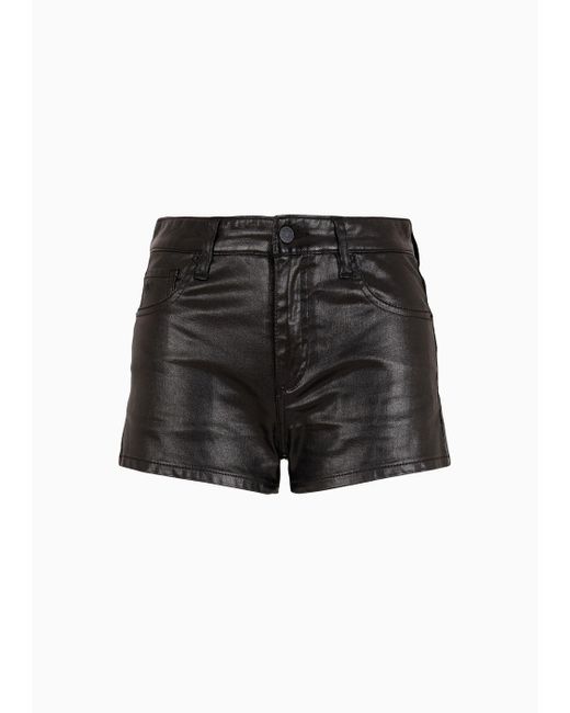 Armani Exchange Black Asv Coated Cotton Shorts