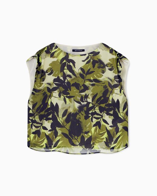 ARMANI EXCHANGE Green Printed Crinkle Viscose Top