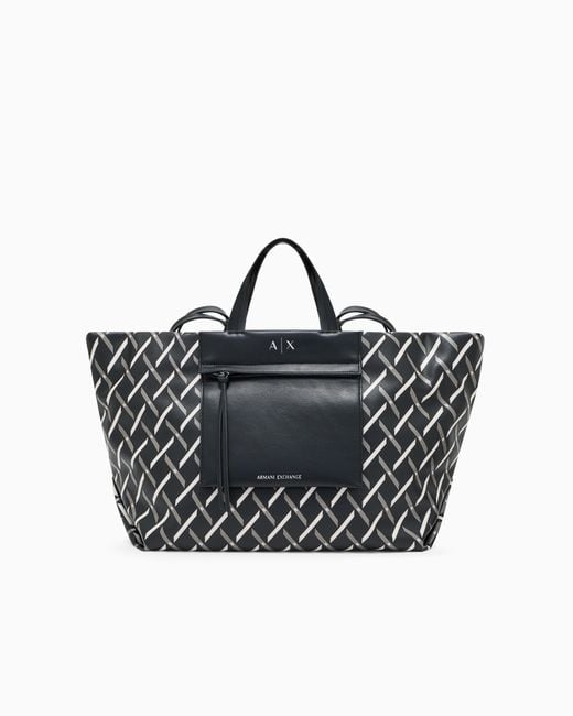 ARMANI EXCHANGE Black Große Shopper-Tasche Mit Zwei Tragegriffen