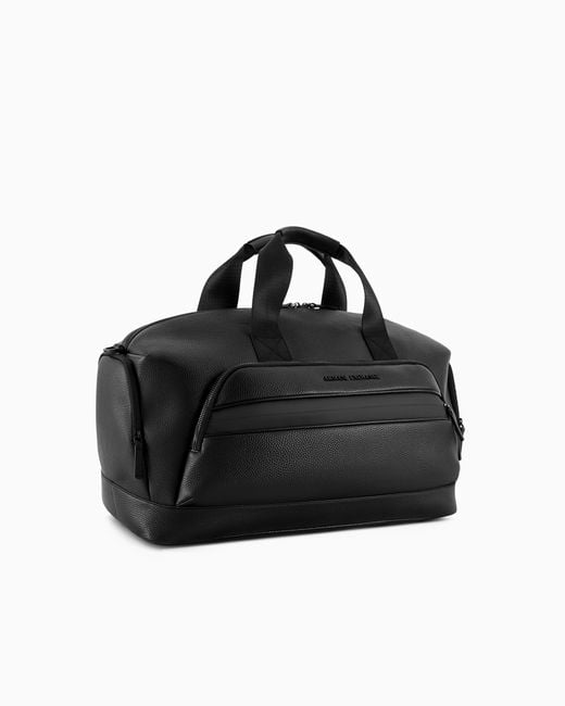 ARMANI EXCHANGE Black Rectangular Duffel Bag With External Pocket for men