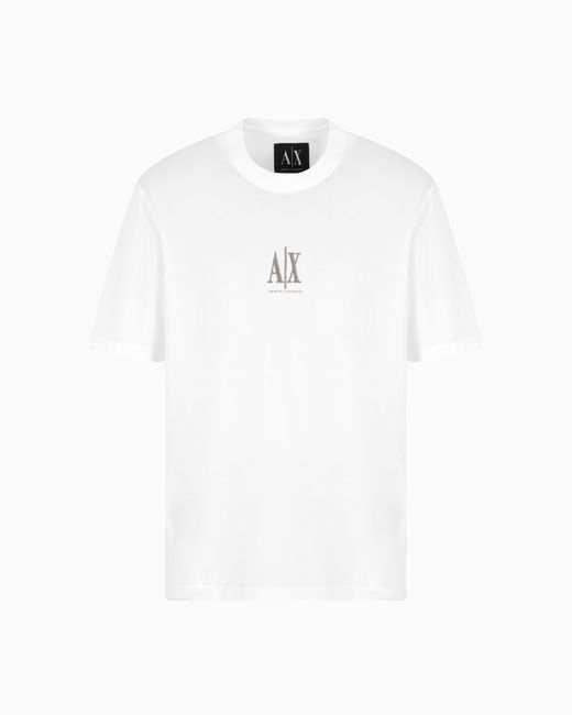 Regular Fit T-Shirt With Embroidered Logo ARMANI EXCHANGE de hombre de color White