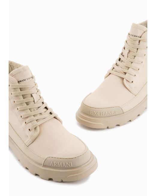 Armani Exchange Natural Cotton Canvas Combat Boots With Coated Rubber for men