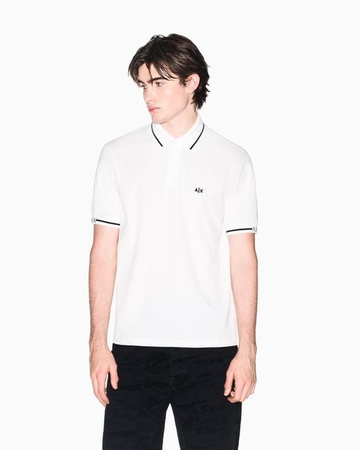 ARMANI EXCHANGE White Classic And Refined Cotton Piqué Polo Shirt for men