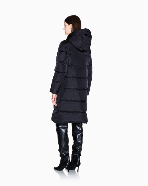 ARMANI EXCHANGE Blue Quilted Down Puffer Coat With A Hood And Zip Pockets Icon