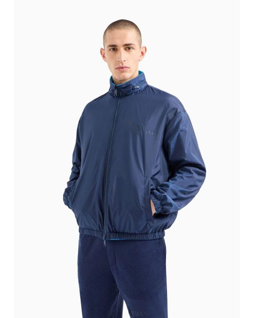 Armani Exchange Blue Windbreaker In Two-tone Asv Recycled Fabric for men