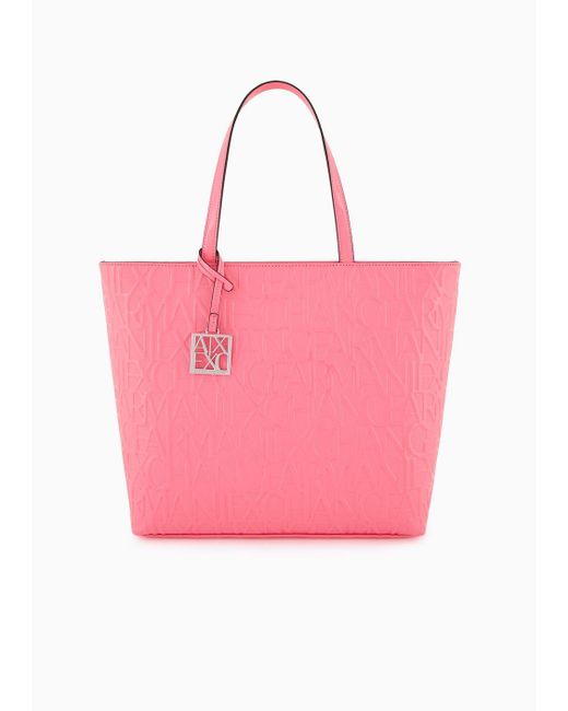 Armani Exchange Pink Shopper Mit Reißverschluss Und Allover Geprägtem Logo-schriftzug