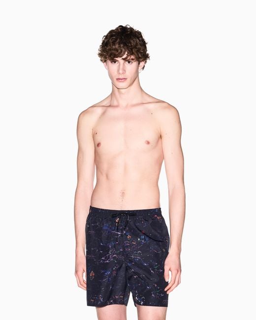 ARMANI EXCHANGE Blue All-Over Graphic Print Swimsuit for men