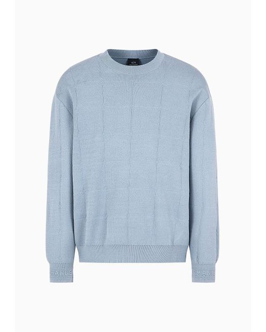 Armani Exchange Blue Asv Checked Jacquard Crewneck Sweater for men