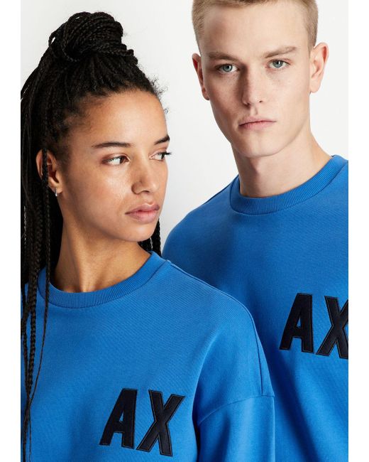 Armani Exchange Unisex Crew Neck Sweatshirt in Blue | Lyst
