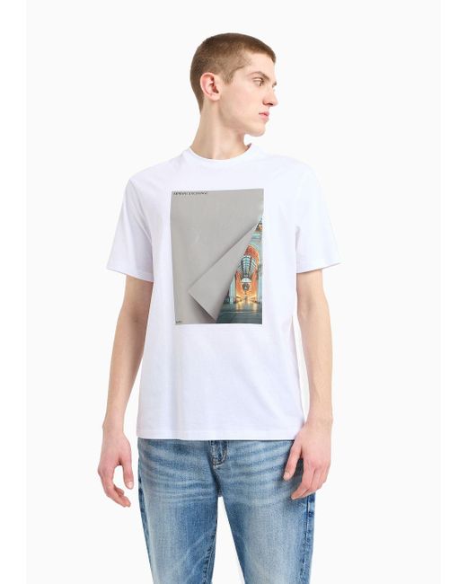 T-shirt Regular Fit In Jersey Di Cotone Con Stampa Fotografica di Armani Exchange in White da Uomo
