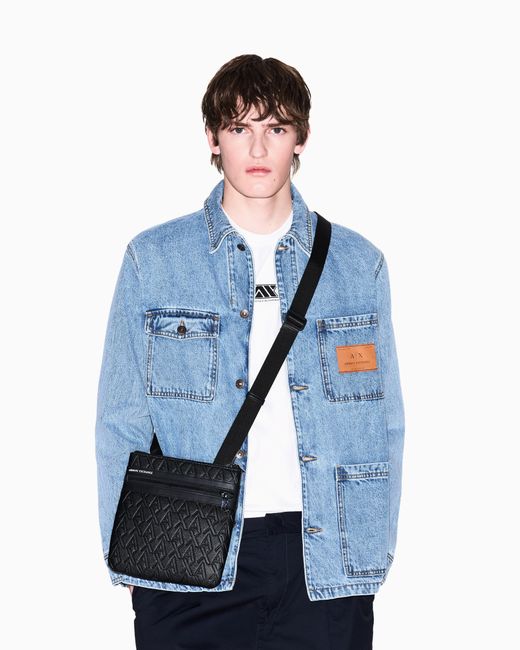 ARMANI EXCHANGE Black Crossbody Bag With A Textured Finish And An Embossed Pattern for men