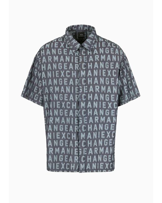 Armani Exchange Gray A | X Armani Exchange Short Sleeve All-over Logo Denim Button Down Shirt. Regular Fit for men