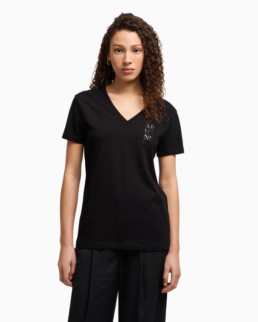 ARMANI EXCHANGE Black Regular Fit T-Shirt With V-Neck