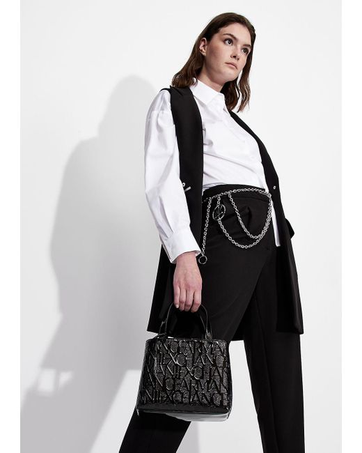 Armani Exchange Black Embossed Small Tote Bag
