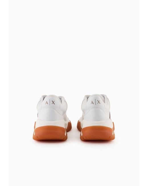 Armani Exchange White Two-tone Chunky Sneakers With Maxi Sole