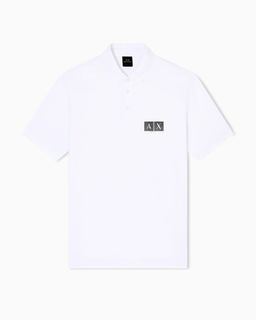 Polo En Coton Coupe Régulière Avec Détails Dorés ARMANI EXCHANGE pour homme en coloris White