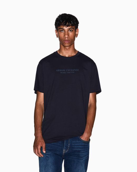ARMANI EXCHANGE Blue Regular Fit T-Shirt With Logo for men