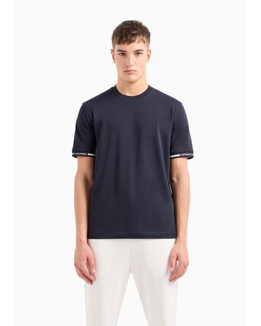 Armani Exchange Blue Regular Fit T-shirt With Logo Tape for men