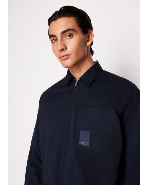 Camicia Loose Fit In Cotone Stretch Con Patch Logo di Armani Exchange in Blue da Uomo