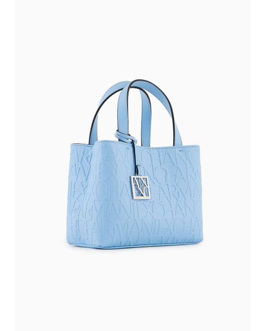 Armani Exchange Blue Small Shopper With Handles And Shoulder Strap