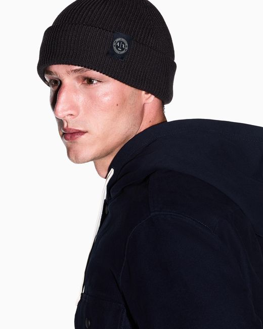 ARMANI EXCHANGE Blue Knitted Beanie Hat for men