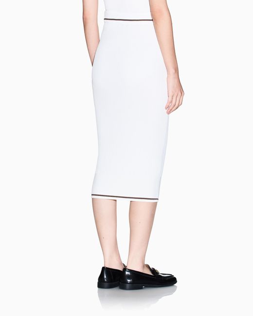 ARMANI EXCHANGE White Ribbed Viscose Midi Skirt
