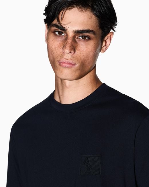 ARMANI EXCHANGE Blue Regular Fit T-Shirt With Patch for men
