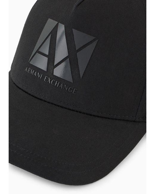 Armani Exchange Black Hat With Visor With Tone-on-tone Logo