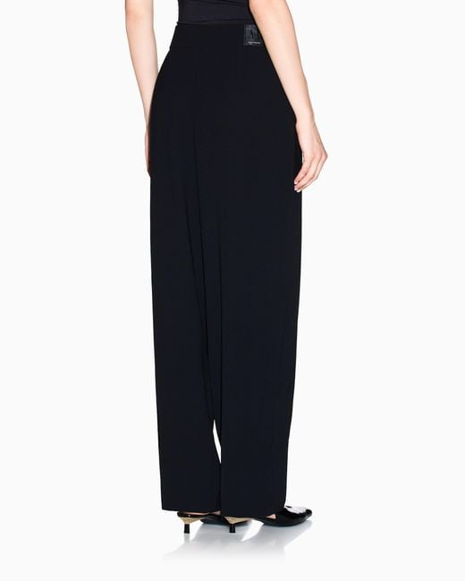 ARMANI EXCHANGE Black Stretch Trousers With High Waist And Pleats Icon Patch