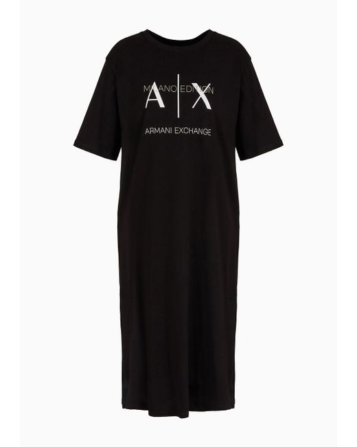 T-dress Con Stamp Alogo In Cotone Organico Asv di Armani Exchange in Black