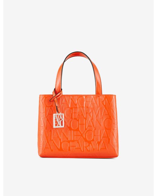 Armani Exchange Orange Embossed Small Tote Bag