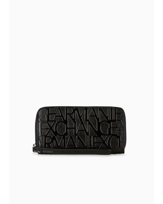 Armani Exchange Black Embossed Logo Zip Up Wallet