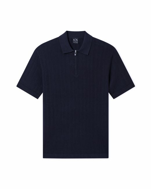 ARMANI EXCHANGE Men's Blue Essential Cotton Knit Polo Shirt