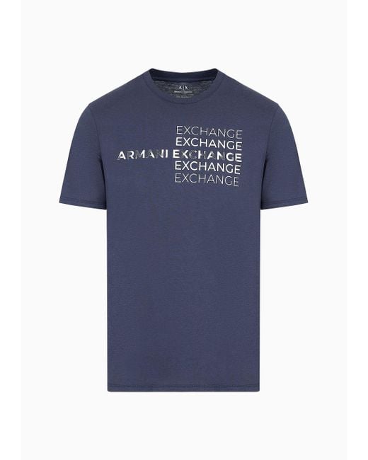 T-shirt Regular Fit In Cotone Con Stampa Metal di Armani Exchange in Blue da Uomo